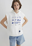 İndigo Turtles Baskılı Kapüşonlu Ekru Sweatshirt 1S10383-70057
