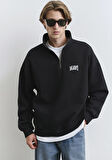 Mavi Logo Baskılı Yarı Fermuarlı Siyah Sweatshirt 0S10208-900