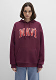 Mavi Logo Baskılı Kapüşonlu Bordo Sweatshirt 1600361-90705