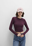 Uzun Kollu Bordo Crop Basic Tişört 1612822-70434