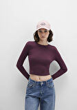 Uzun Kollu Bordo Crop Basic Tişört 1612822-70434