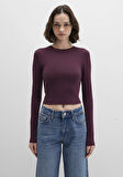 Uzun Kollu Bordo Crop Basic Tişört 1612822-70434