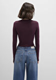 Uzun Kollu Bordo Crop Basic Tişört 1612822-70434