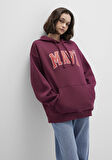 Mavi Logo Baskılı Kapüşonlu Bordo Sweatshirt 1600361-90705