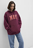 Mavi Logo Baskılı Kapüşonlu Bordo Sweatshirt 1600361-90705