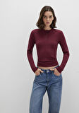 Düğme Detaylı Bordo Tişört 1613374-70427