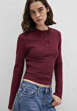 Düğme Detaylı Bordo Tişört 1613374-70427