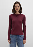 Düğme Detaylı Bordo Tişört 1613374-70427