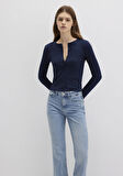 Düğme Detaylı Lacivert Uzun Kollu Tişört 1613330-82318