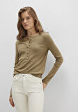 Düğme Detaylı Haki Tişört 1613401-71567