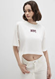 Mavi Logo Baskılı Ekru Crop Tişört 1613411-70057