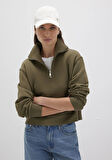 Yarı Fermuarlı Haki Sweatshirt 1S10391-71589