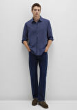 Keten Karışımlı Çizgili Lacivert Gömlek 0211699-90920