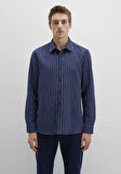 Keten Karışımlı Çizgili Lacivert Gömlek 0211699-90920