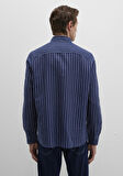 Keten Karışımlı Çizgili Lacivert Gömlek 0211699-90920