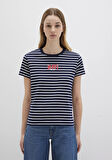Mavi Logo Baskılı Çizgili Lacivert Tişört 1613562-88030