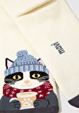 Kedi Baskılı Ekru Soket Çorap 1913538-70053