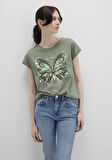 Kelebek Baskılı Yeşil Tişört 1613461-71841