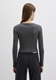 Düğme Detaylı Uzun Kollu Antrasit Crop Basic Tişört 1613403-80023