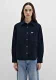 Mavi Detaylı Lacivert Kadife Gömlek 1211277-80872