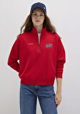 Mavi Logo Baskılı Yarı Fermuarlı Kırmızı Sweatshirt 1S10373-90742