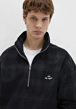Yarı Fermuarlı Kareli Siyah Sweatshirt 0211777-91298