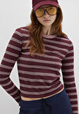 Uzun Kollu Çizgili Bordo Tişört 1613604-91193
