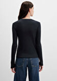 Mavi M1613652-80022 Düğme Detaylı Siyah Uzun Kollu T-Shirt Kadın Tişört