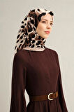 Armine Siyah Kahve Leopar Desen Saf İpek Sura Dokuma Eşarp-E25YA9320D01-04-KVS0674