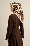 Armine Siyah Kestane Leopar Desen Saf İpek Tivil Dokuma Eşarp-E25YA9320D02-31-KVS0676