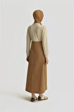 Armine Paraşüt Kumaş Mix Örme Elbise ORTD9437 Camel