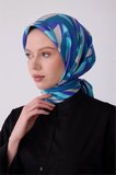 Belli Saks Çok Renkli Geometrik Desen %100 Twill İpek Eşarp 4327-51