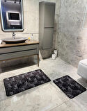 2'li Lateks Deri Taban Banyo Paspas Takımı (60X100 - 60X50) KoyuGri