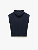 Viskon Kumaş Karışımlı Yırtmaç Detaylı Kapüşonlu Kolsuz Sweatshirt