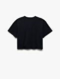 Kısa Kollu Bisiklet Yaka Baskılı Oversize Crop Tişört