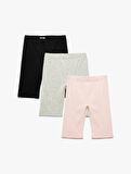 Pamuklu Beli Lastikli 3'lü Basic Kısa Tayt Seti