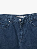 Katlamalı Duble Paça Normal Bel Düğmeli Düz Kalıp Denim Pantolon - Straight Fit Jean