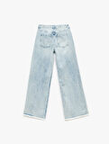 Pamuklu Geniş Paça Nervürlü Düğmeli Cep Detaylı Normal Bel Jean Pantolon - Wide Leg Jeans