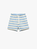 Beli Lastikli Pamuklu Çizgili Triko Şort 