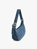 Metal Tokalı Fermuarlı Denim Omuz Çantası