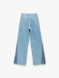 Yüksek Bel Geniş Paça Renk Bloklu Pamuklu Denim Pantolon- Wide Leg Jeans