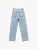 Pamuklu Yıpratma Detaylı Taşlı Straight Fit Jean Pantolon -  Longer Straight Fit Jean