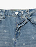 Kalp Baskılı Normal Paça Pamuklu Bol Kalıp Denim Pantolon - Loose Straight Fit Jean
