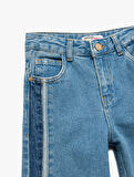 Pamuklu Renk Bloklu Geniş Paça Denim Pantolon
