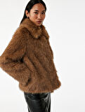 Kruvaze Yaka Uzun Kollu Crop Suni Kürk Ceket