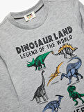 Dinozor Baskılı Uzun Kollu Bisiklet Yaka Tişört