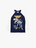 Uzun Kollu Bisiklet Yaka Dinozor Baskılı Pamuklu Tişört