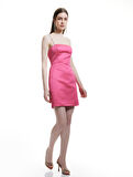 Saten Straplez Yaka Taş Askılı Bodycon Mini Elbise