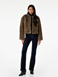 Uzun Kollu Bisiklet Yaka Crop Suni Kürk Mont