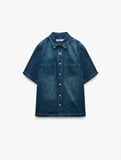 Pamuklu Cepli Kısa Kollu Oversize Denim Gömlek Ceket